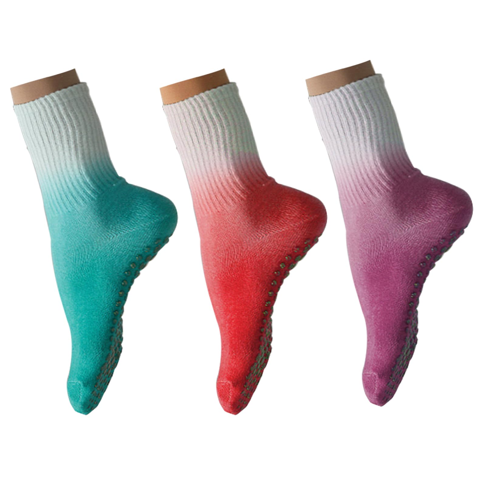 MyTagSox Yoga Socks with Grips for Women Pilates Non Slip Socks for Ballet, Dance, Workout, Hospital Womens Cushioned Crew Grip Socks (Cotton, Three-Color)