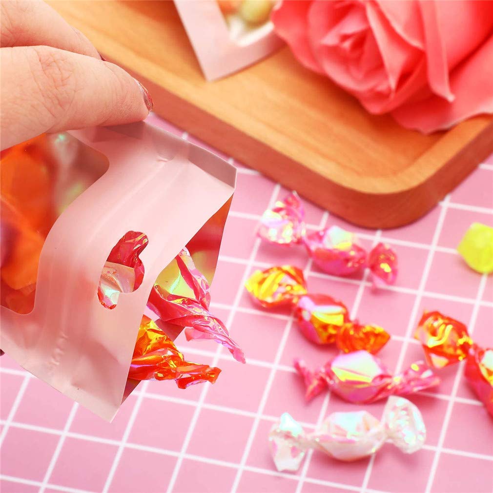 FUNTOOB 50 Sacchetti In Mylar Rosa Olografico Con Chiusura Lampo – 16x24 Cm – Richiudibili, Impermeabili – Per Dolci, Gioielli, Cosmetici E Regali - 2