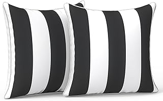 LVTXIII Outdoor Pillow Covers Set of 2, Patio Waterproof Throw Pillow Cases Fade Resistant Accent Pillow Covers for Spring Summer Garden Decoration, 16x16 Inch, Cabana Black