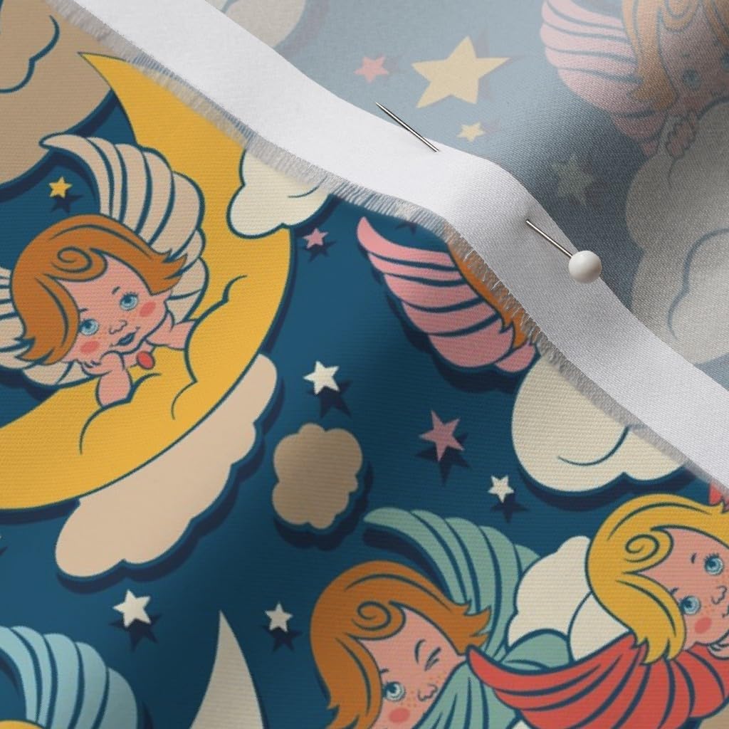 Spoonflower Fabric - Angels Collection Angel Cloud Star Moon Vintage Kitsch Printed on Organic Cotton Sateen Fabric by The Yard - Sewing Quilting Apparel Home Decor