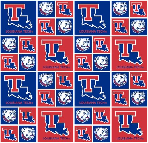 Louisiana Tech University Bulldogs Fabric – Officially Licensed Louisiana Tech University Cotton Quilting Fabric by Sykel Enterprises, Precut Yardage for Sewing & Crafts Geometric Block