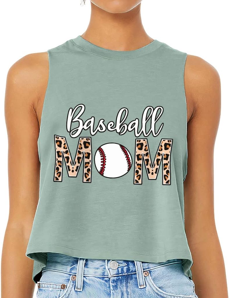 Baseball Mom Racerback Cropped Tank - Leopard Print Women's Tank - Graphic Tank Top