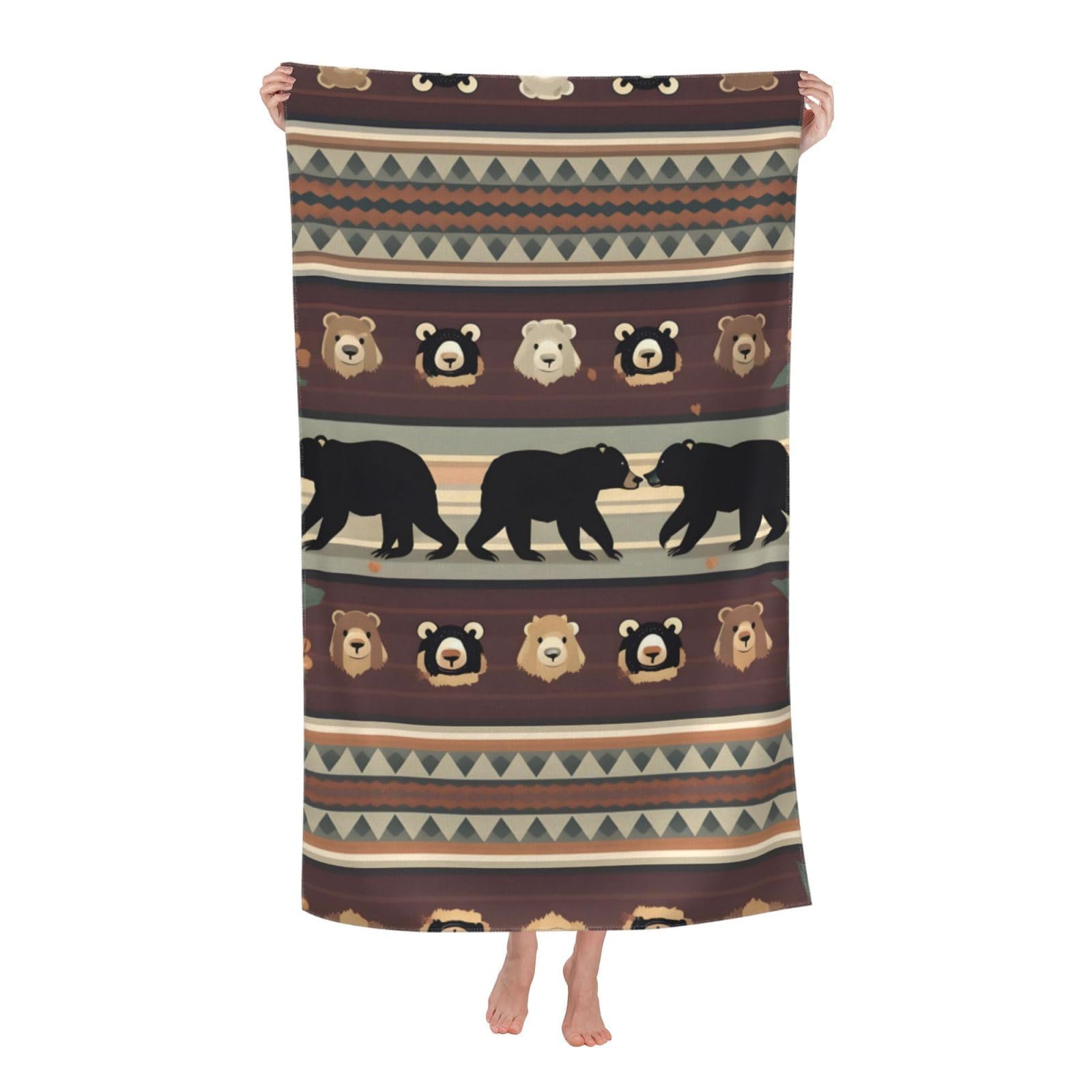 KPXXAQT Bear Print Oversized Adult Beach Towel Quick-Dry Travel Swimming Camping Outdoor Adventures