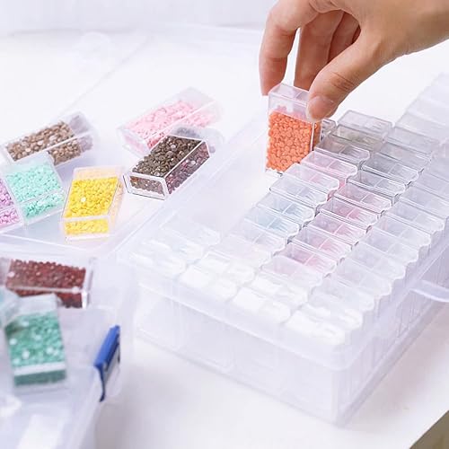 Miniatura 5 de Organizador de cuentas de 64 piezas de cuadrícula y contenedores de pintura de diamantes, caja de plástico portátil, almacenamiento de manualidades