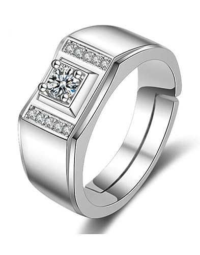 karatcart Platinum Plated and Crystal Adjustable Ring for Men & Boys (Silver)