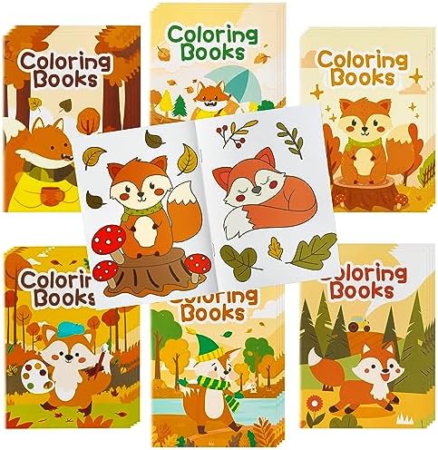 X1zuue 24Pcs Fall Coloring Books for Kids Bulk Autumn Fox Theme Mini Coloring Booklet DIY Art Drawing Book with Maple Leaf for Toddlers Halloween Thanksgiving Birthday Party Favors Goodie Bag Filler