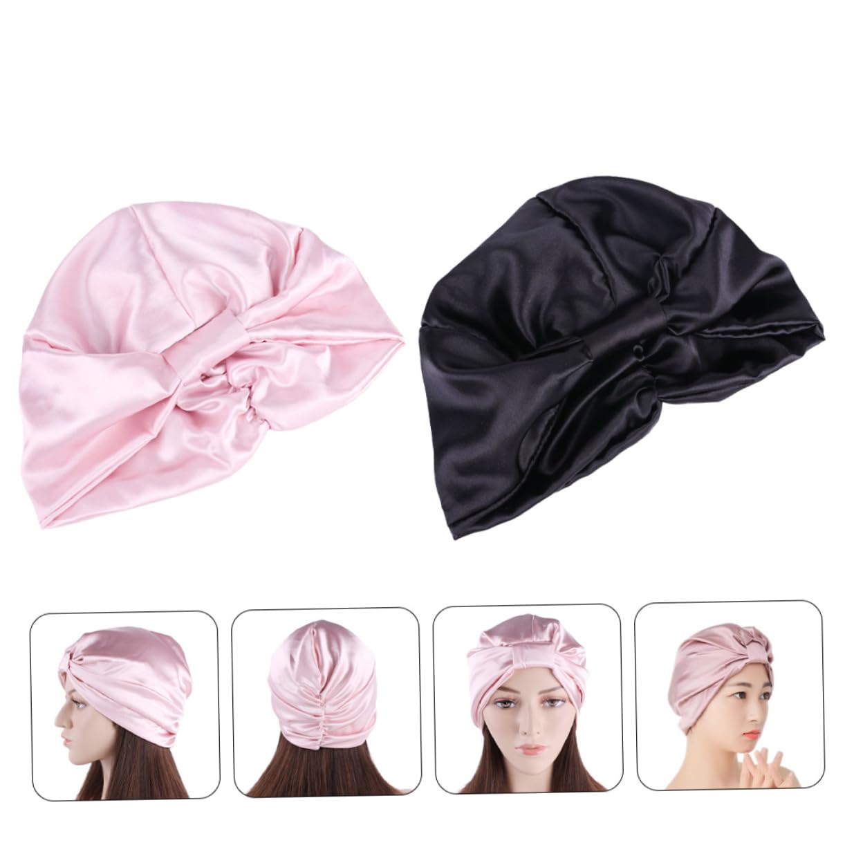 Beavorty 4 Pz Berretto chemioterapico in seta cappelli da doccia cuffia da doccia in seta cuffia per doccia tappo per doccia cuffie da doccia berretti da notte in raso dormire bevande donna