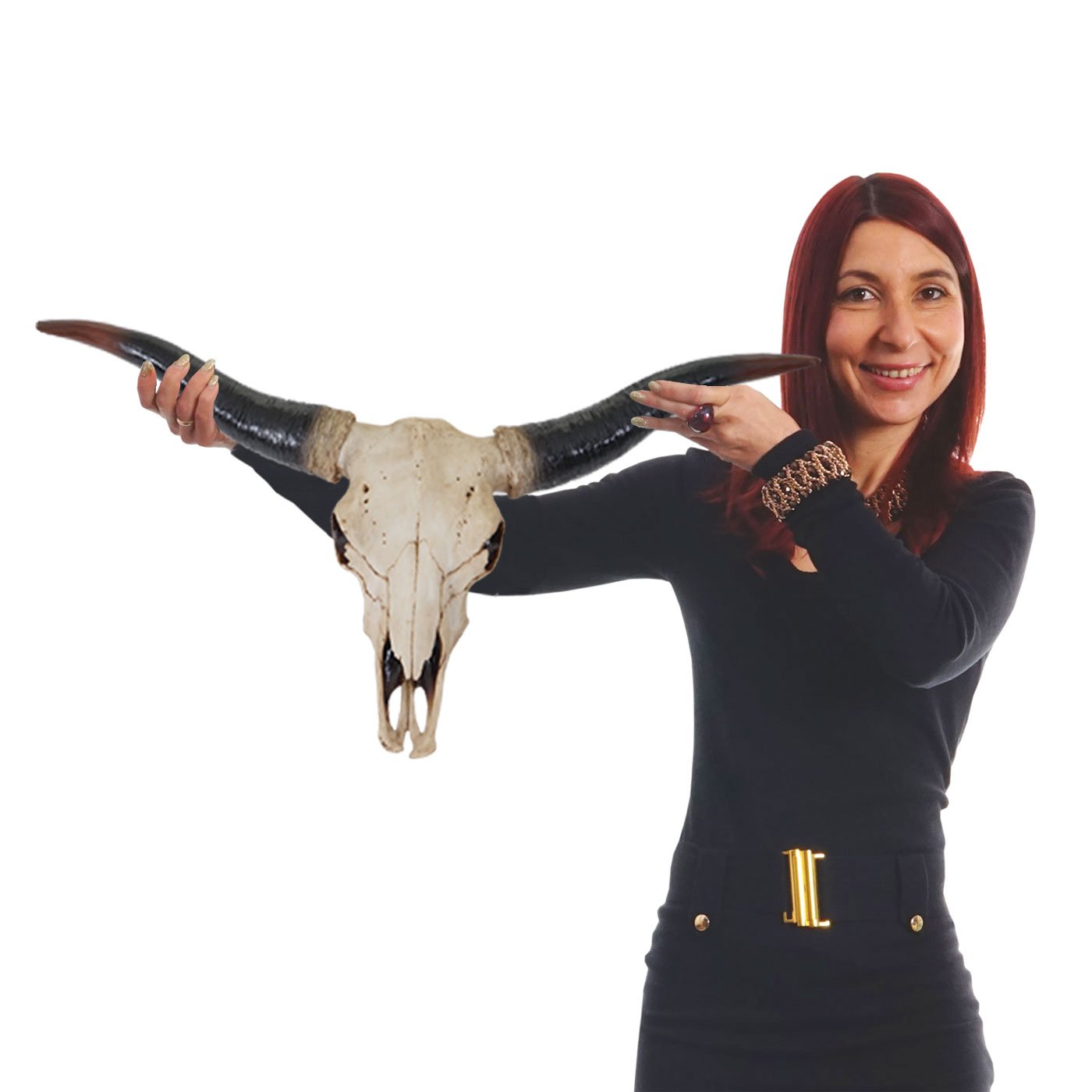 Mendler Deko Schädel 75cm HWC-A14, Polyresin Stier Bulle Longhorn Kopf Trophäe, In-/Outdoor Natur