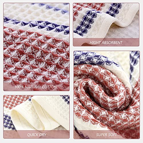 Idorespell Red Blue Striped Waffle Weave Bath Towel Sets For Bathroom Quick Drying, Boho Bath Towels Hand Towels Washcloths Cotton Light Weight Ultra Soft Highly Absorbent Travel Towel For Face Body #TOP1