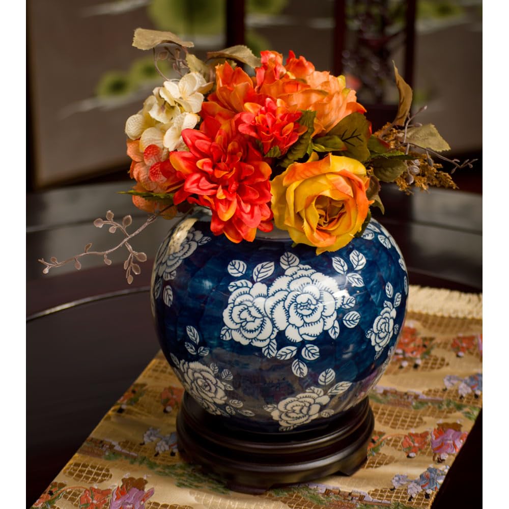 China Furniture Online Blue and White Peony Flower Design Chinese Porcelain Jar
