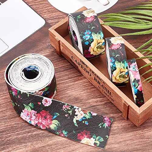 Gorgecraft Double Sided Printed Leather Strap Strip 1 Inch Wide 79 Inch Long Flower Black Leather Belt Strips Wrap Flat Cord For Diy Crafts Projects Clothing Jewelry Wrapping Making Bag Handles #TOP4