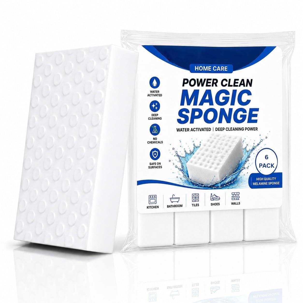 6 Pack Magic Eraser Sponge, Melamine Foam Cleaning Pads, Multi-Surface Cleaning Sponge for Kitchen, Bathroom, Walls, Shoes, Tiles, Sink, Glass, Car Interior & Household Stain Removal-image-4