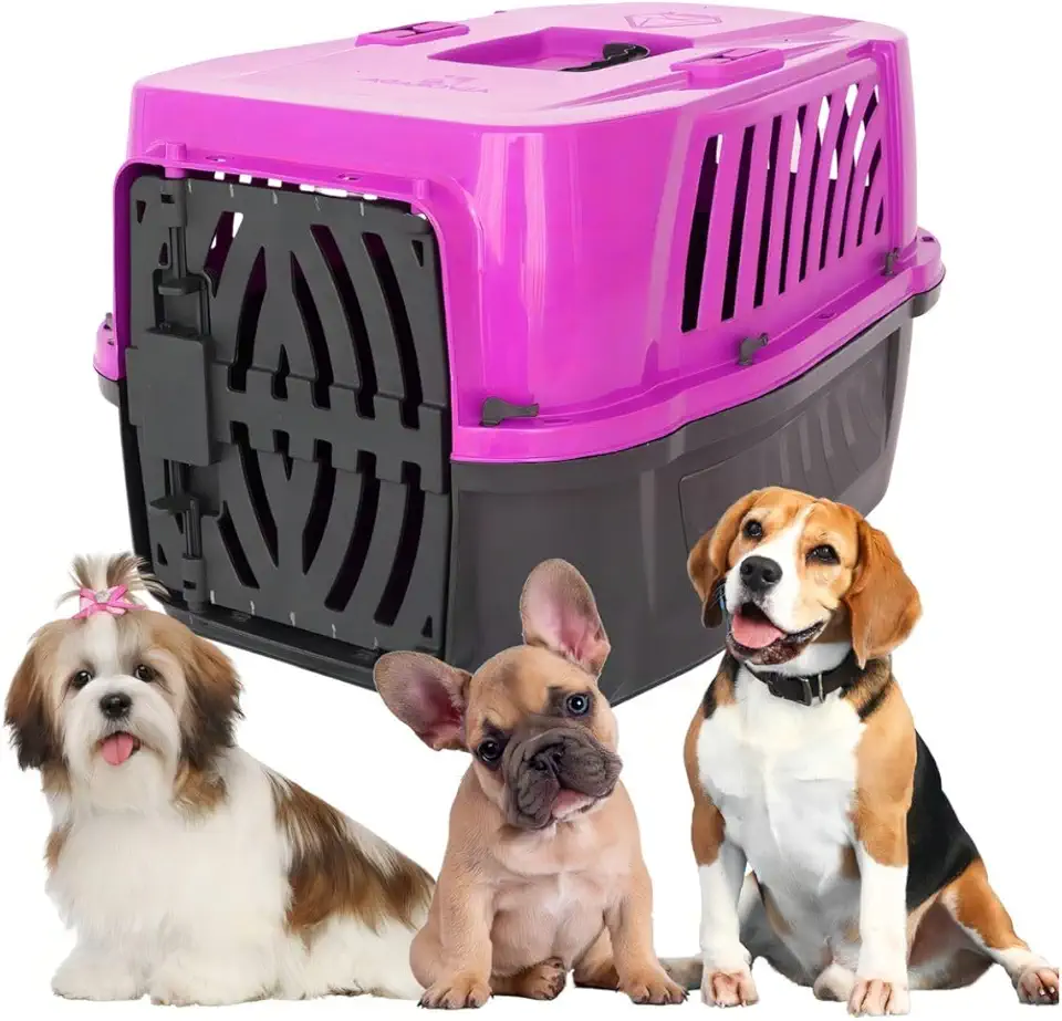 Caixa Transporte Para Cães e Gatos Até 25kg Nº 4 | Viagem Aérea e Carro | Trava de Segurança | Caixa Plástica Resistente Ventilada 62x42x36cm (Rosa)