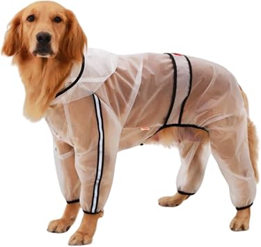HDKUW Transparent Dog Raincoat with Leash Hole, Hoodie with Reflective Strip Slicker Clear Dog Rain Coat,Transparent Jacket for Small Medium Large Dogs 4XL