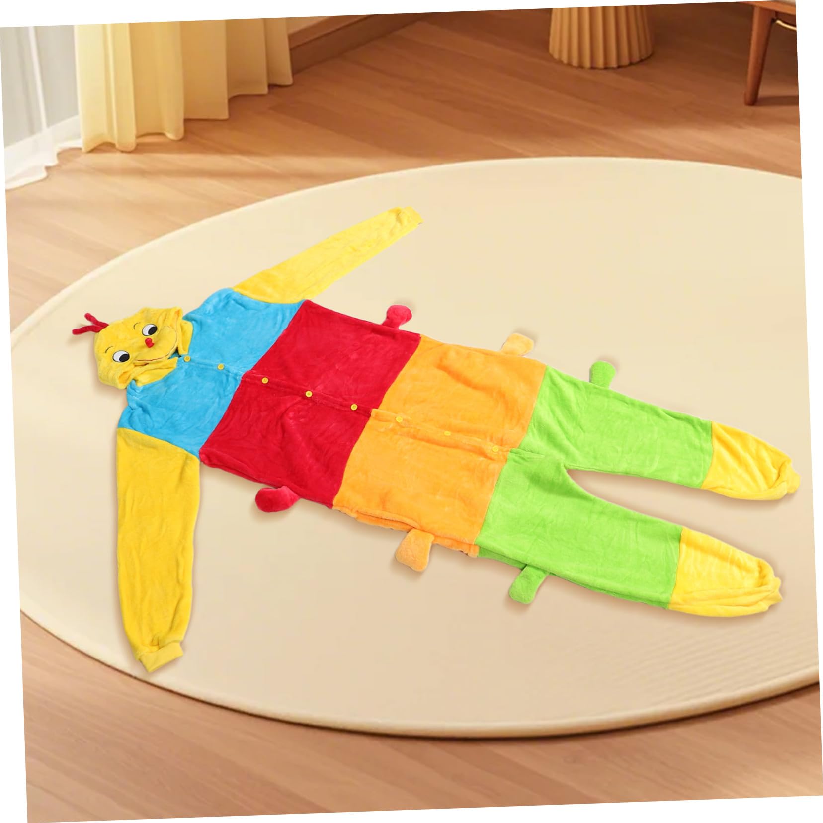 Healeved Flanell Caterpillar Onesie Schlafanzug für Damen und Cartoon gemütlicher Einteiler mit Kapuze Weiche Warme Winter Loungewear Bequemes Einfaches An Ausziehen Bunter Tier-Schlafanzug