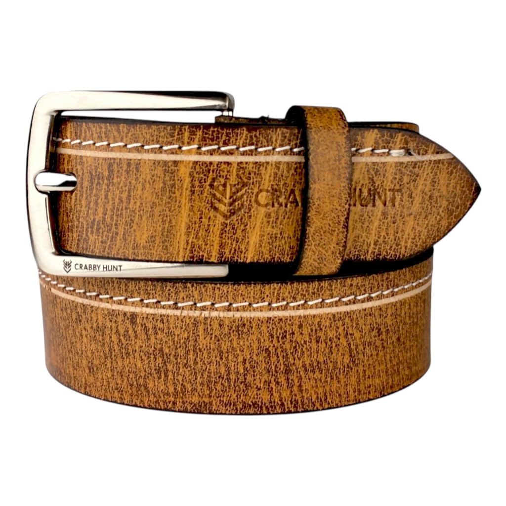 Men’s Genuine Leather Tan Leather Belt with Stitches– Classic & Stylish | Perfect for Formal & Casual Wear(LB-BR-Side Thread)-image-6