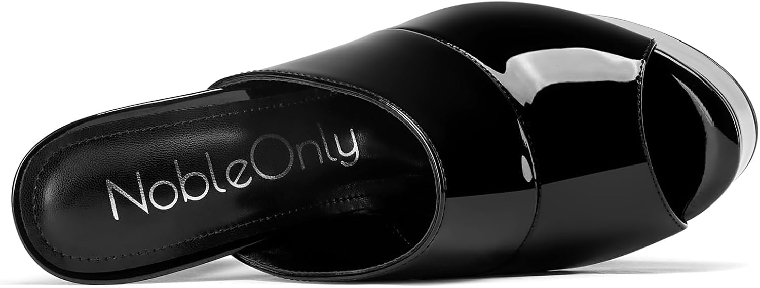 NobleOnly Womens Platform Chunky Block Heels Sandals Peep Toe Slip-on Mules Slides High Heeled Sandals Dress Party Shoes 5.9 Inches Heels - Image 6