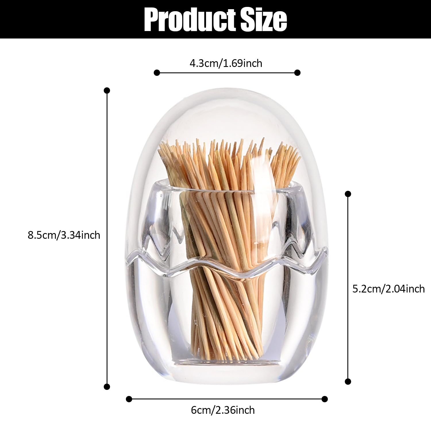 1 Articulo Porta Palillos de Dientes, Porta Palillos de Acrílico, Caja de Almacenamiento de Palillos, Caja de Palillos con Forma de Huevo, Adecuado para Restaurantes, Bares, Hogares (Transparente)