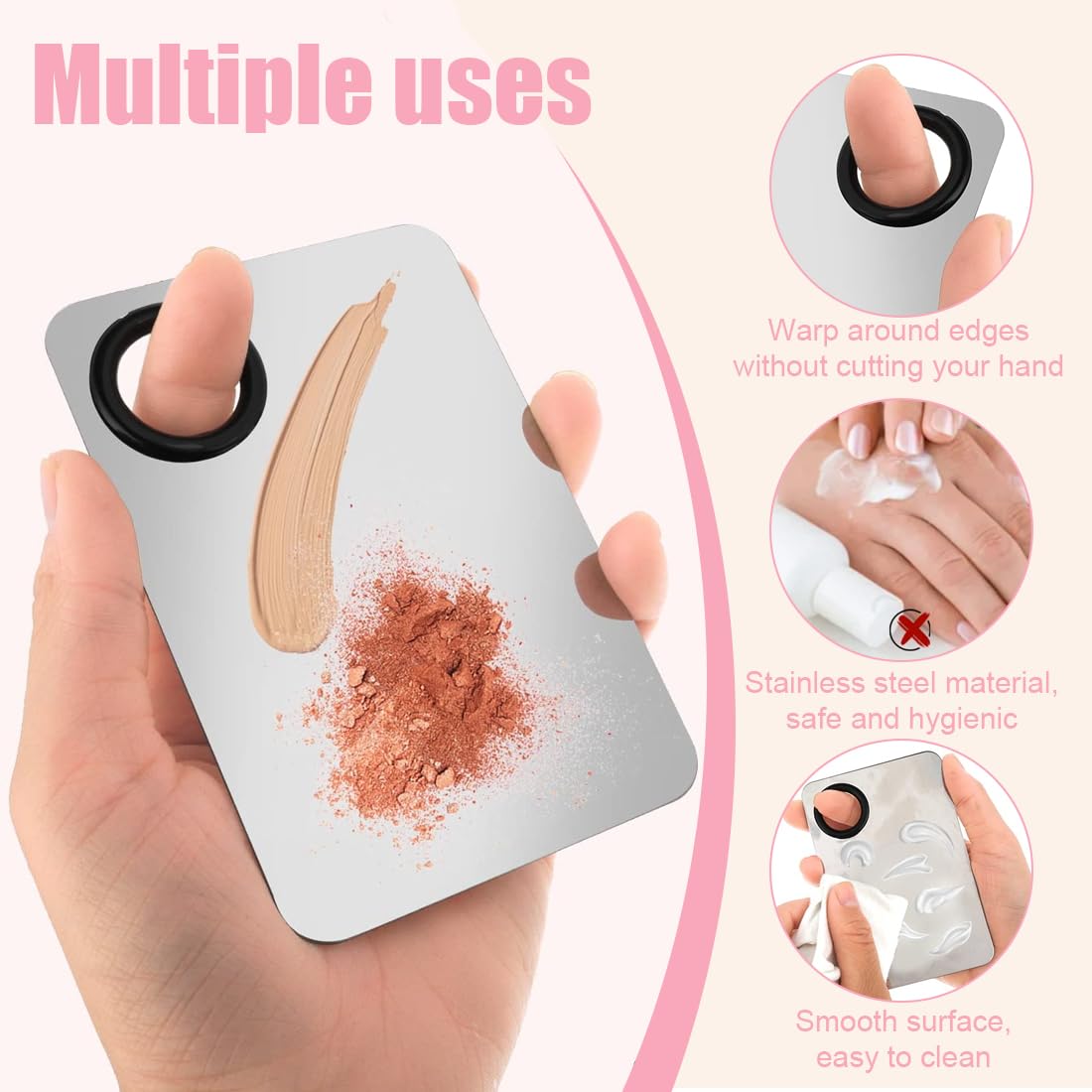 Professionale Makeup Mixing attrezzo, Palette per Miscelazione del Trucco in Acciaio INOX, con Spatola per Mescolare Fondotinta, Argento (Standard)
