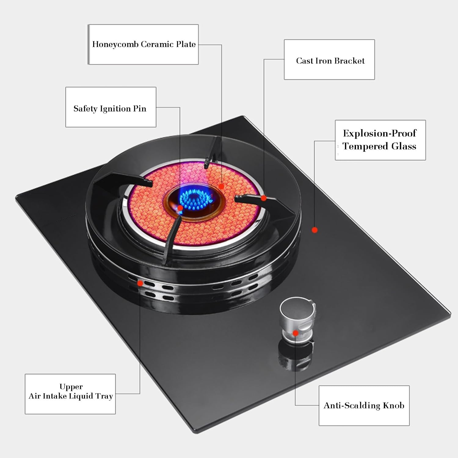 Gas Stove 1 Burner,4.2KW Cooker,Gas/LP Conversion,Tempered Glass Cast Iron Pot Rack,with Flameout Protection,for Home Kitchen(LPG)
