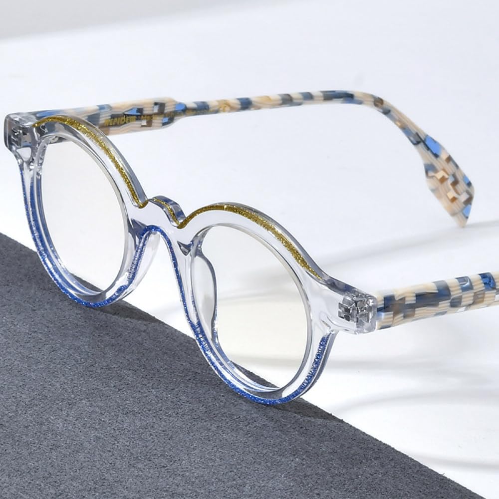 MUTYNE Montura de gafas de acetato en polvo para mujer, anteojos redondos Vintage transparentes, gafas para hombre