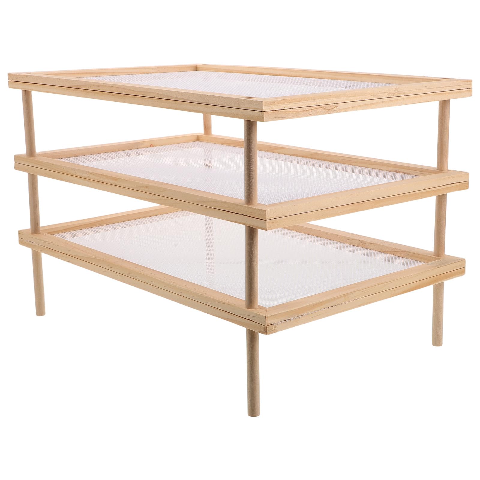 Kräutertrockengestell aus Holz, stapelbares Nudeltrockengestell aus Holz mit 3 Ebenen, geeignet für Nudeln, Blumen und Pflanzen, mit Siebdesign