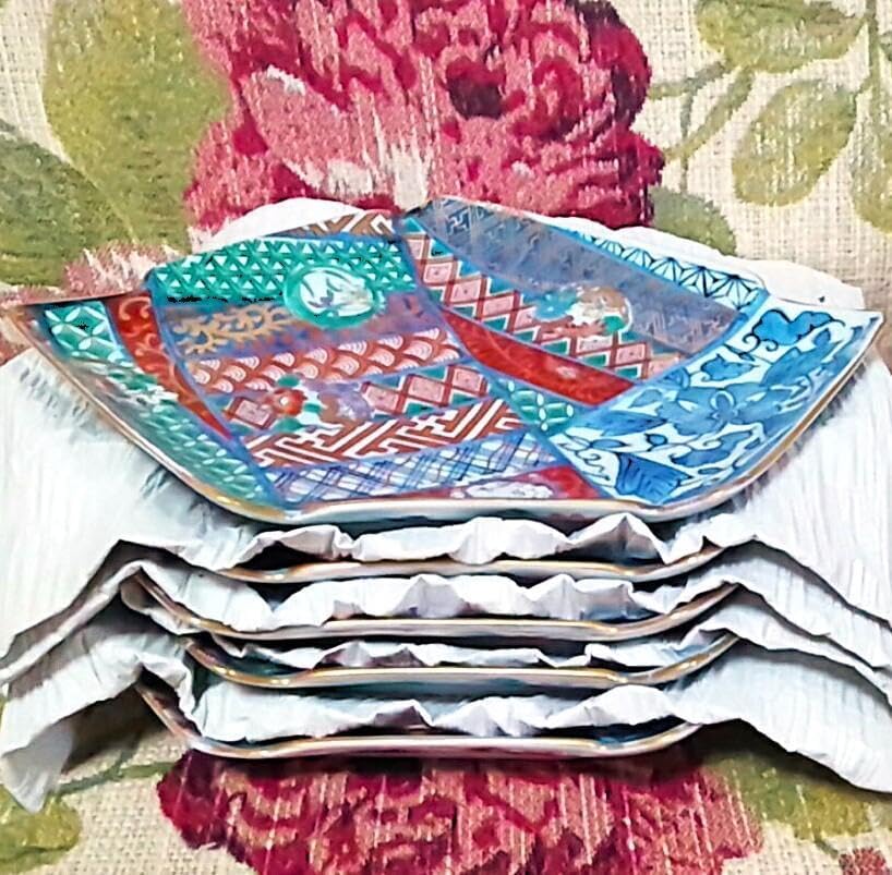お値下げ　龍峰窯 金彩赤絵 祥瑞花丸紋 結び文 金彩古伊万里様式　皿　5枚 龍峰窯5点 金彩赤絵 祥瑞花丸紋むすび皿揃 古伊万里様式 【公式通販】