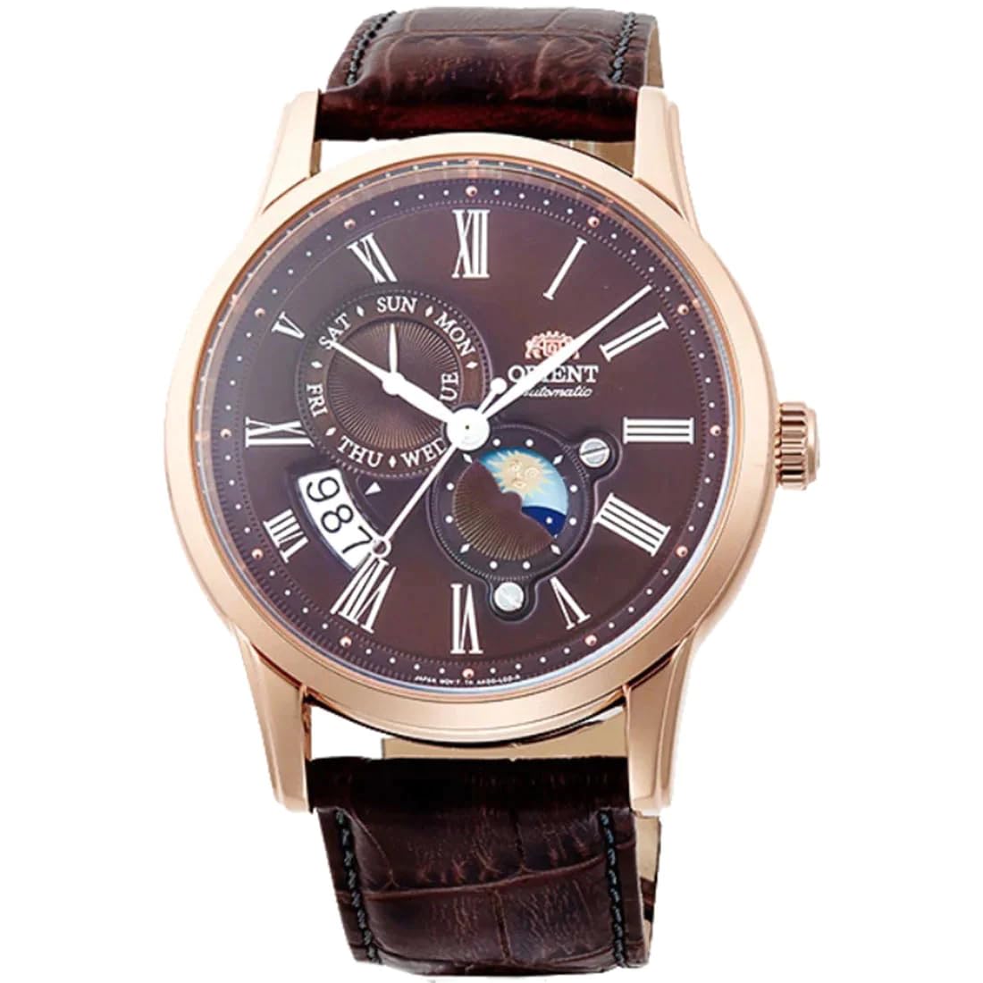 Sun and Moon Automatic Brown Dial Men's Watch RA-AK0009T10B, Rose Gold, Modern, rose gold, Modern