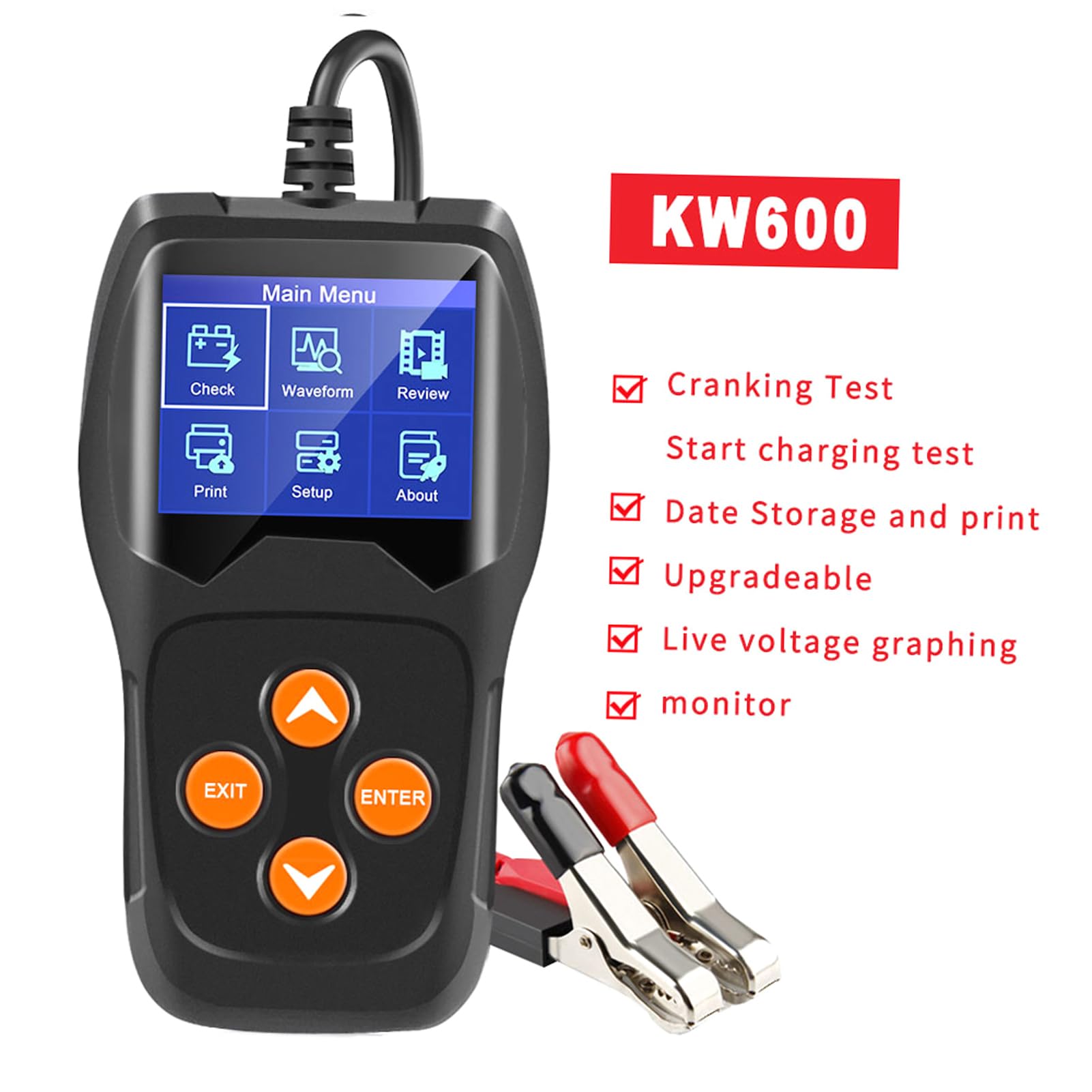 Domary Tester Akumulatora Samochodowego KW600 12V 100-2000 CCA Samochodowy Analizator Obciążenia z Testem Napięcia w Kształcie Fali, dla Wszystkich Samochodów SUV
