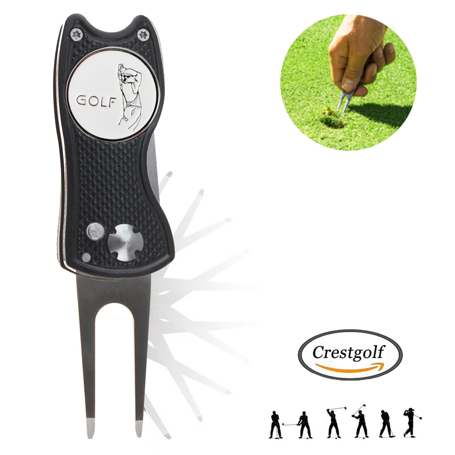 Crestgolf Golf Divot Tool con Botón Emergente y Marcador de Bola Magnética