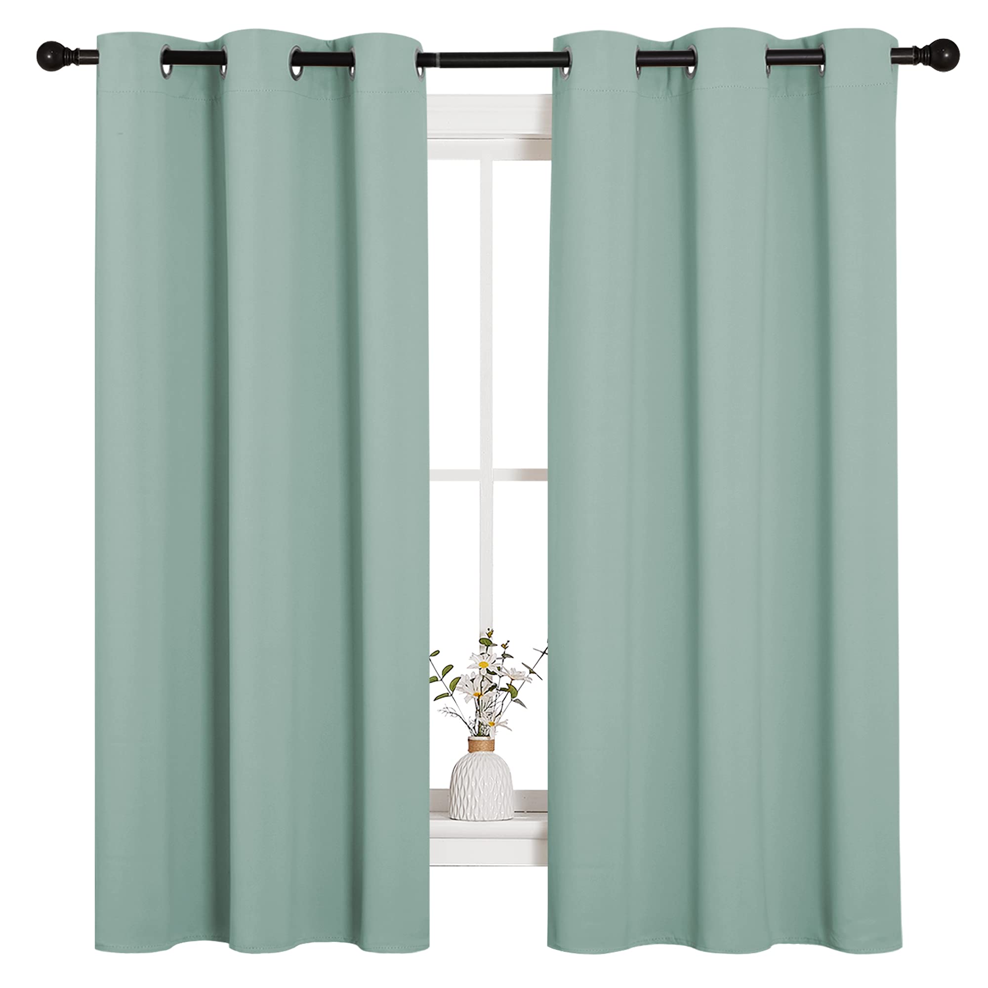 NICETOWN Small Window Curtains for Bedroom, Seafoam Green Window Treatment Thermal Insulated Solid Grommet Room Darkening Drapes for Kitchen Home Office (Set of 2, W42'' by L63'' Each Panel)