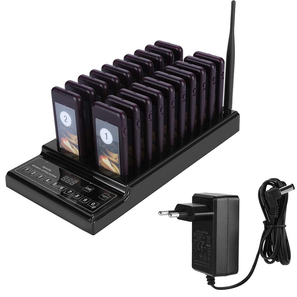 Bewinner Restaurante Pager de Llamadas Inalámbrico Restaurante Pagers 1 Transmisor + 20 Pagers 999 Canales de Llamadas Área de Restauración de Café:Evite Esperar en Larga…