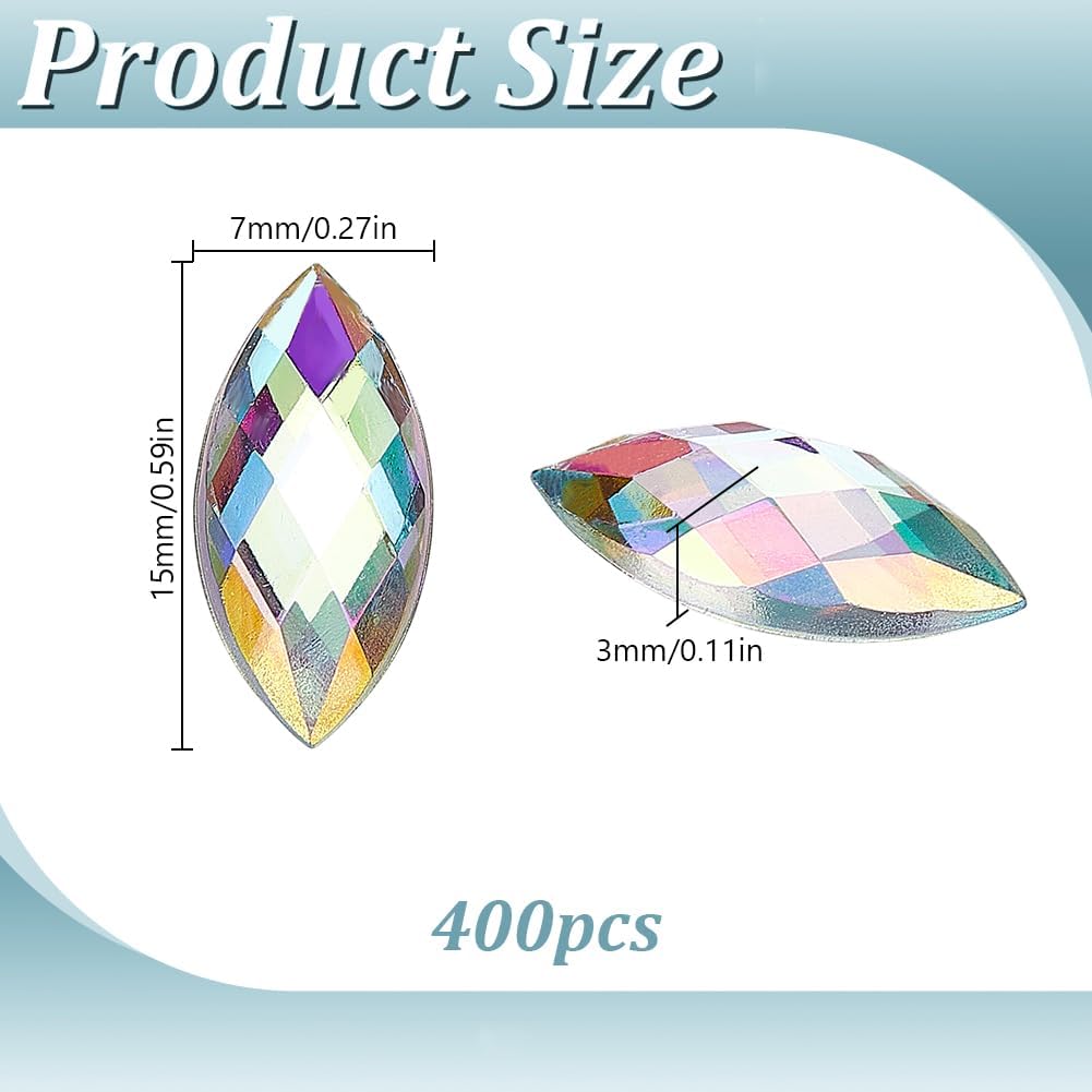 400 Pcs Horse Eye Cabochons 0.28x0.59Inch Acrylic Flatback Rhinestones Gemstone AB Colorful Cabochons Jewels Gems for Clothes Dress Shoes Bag Wedding Accessories