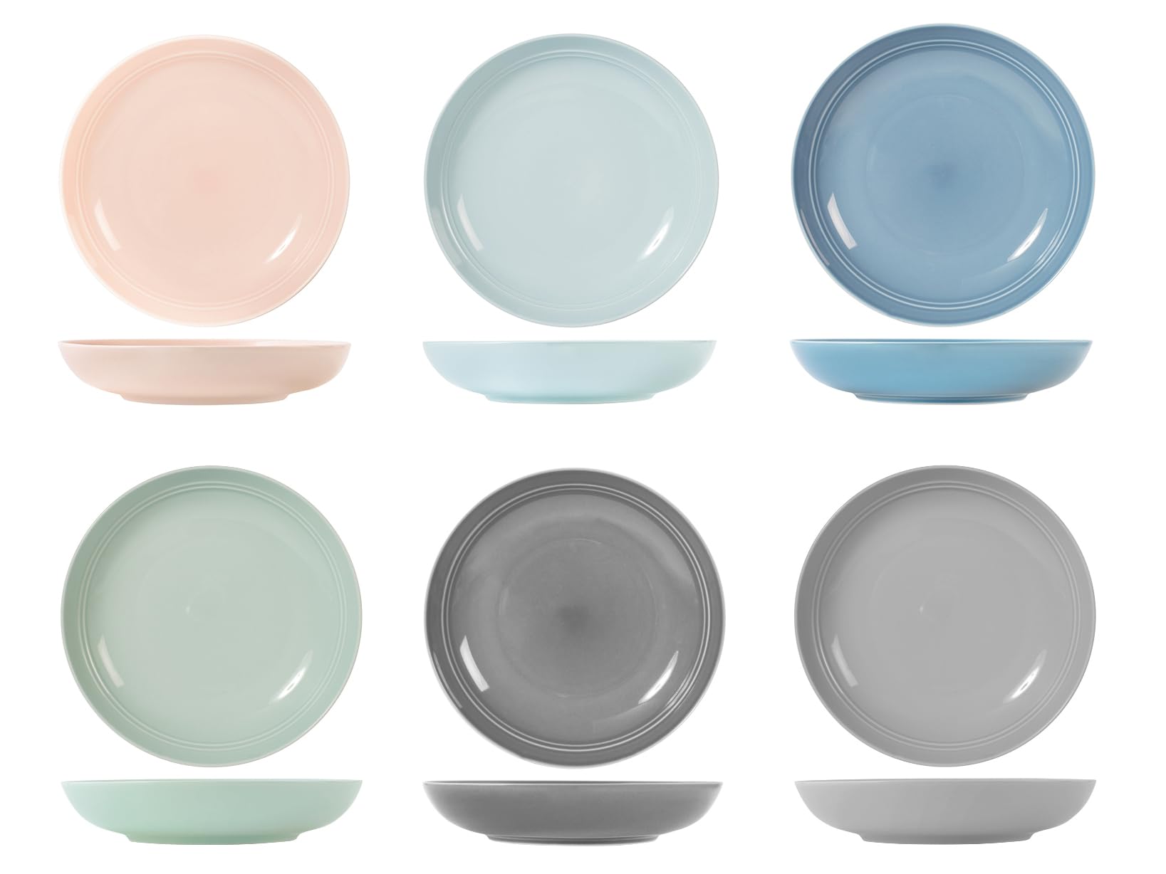 H&H Loft Set of 6 Porcelain Soup Plates, Assorted Colours Hot and Cold, 23 cm, Practical and Comfortable, Elegant