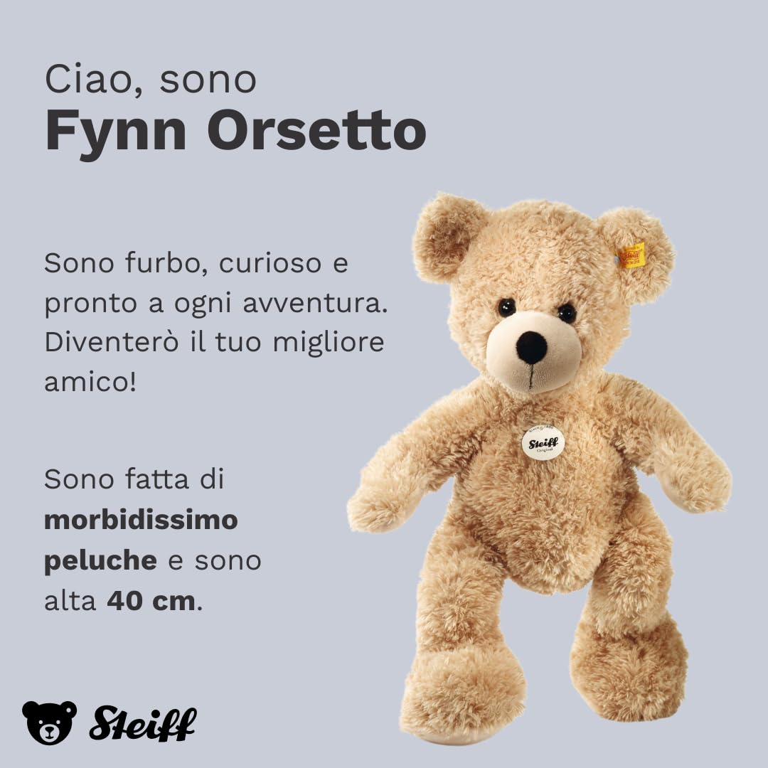 Steiff Peluche Orsacchiotto Fynn, dolce animale di stoffa, occhi in plastica per bambini, ragazzi e ragazze, Friends, pupazzo di 40 cm, beige, 111679