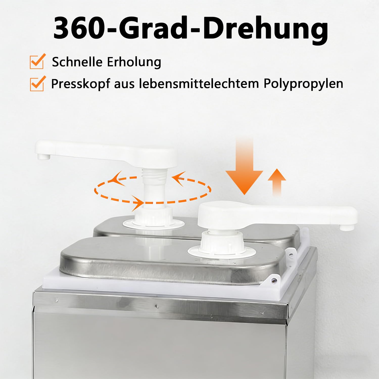 Dosatore per salse da 4 l, con 2 teste di pompa, in acciaio inox, 30 ml per pompa, 2 dosatori da 2 l, per ketchup, maiono, miele, gastro