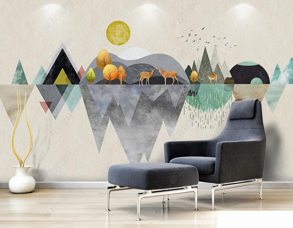 Papier peint intissé cerf géométrique 150x105 cm poster mural salon