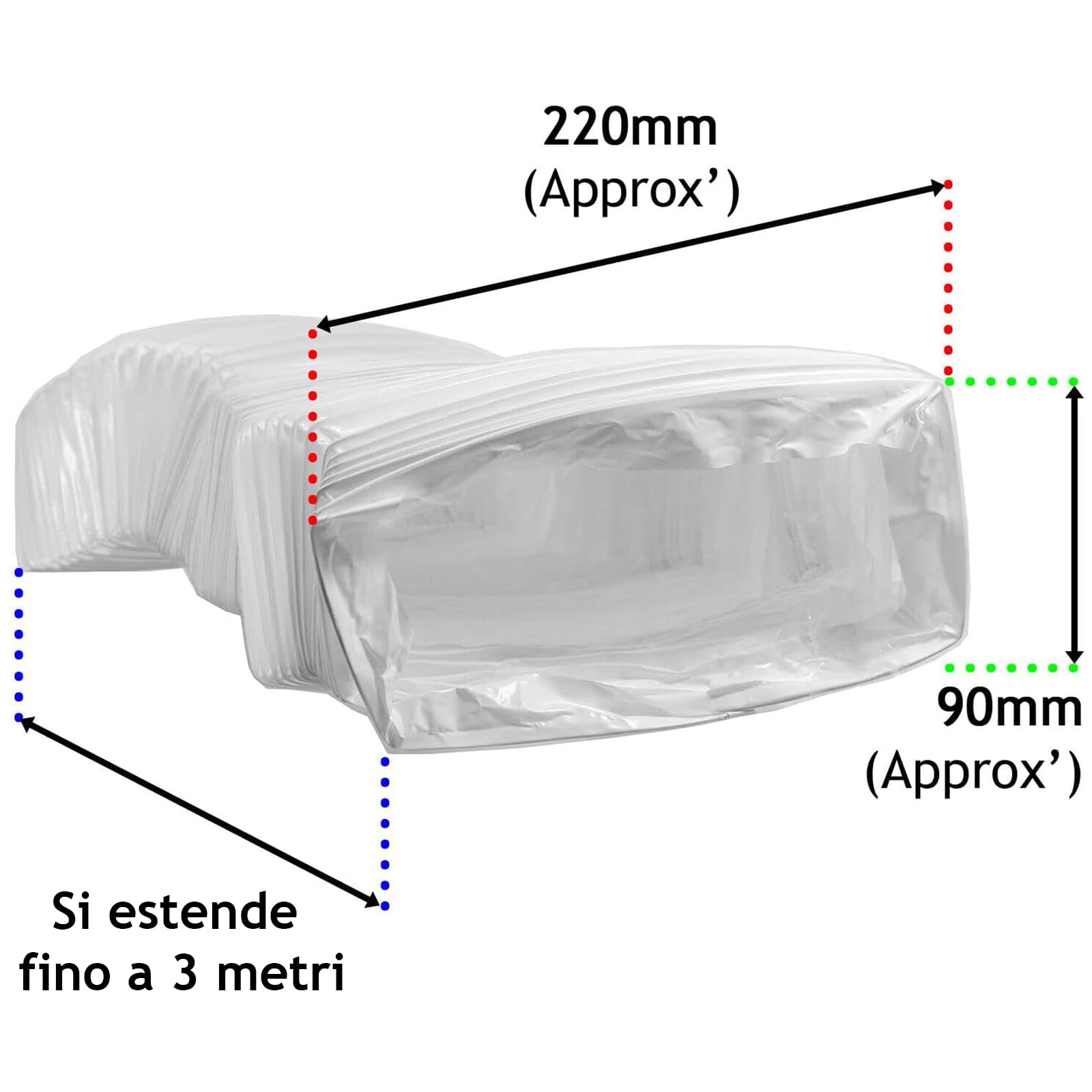 SPARES2GO Tubo flessibile in PVC, rettangolare, per HVAC, 220 mm x 90 mm, lunghezza 3 m