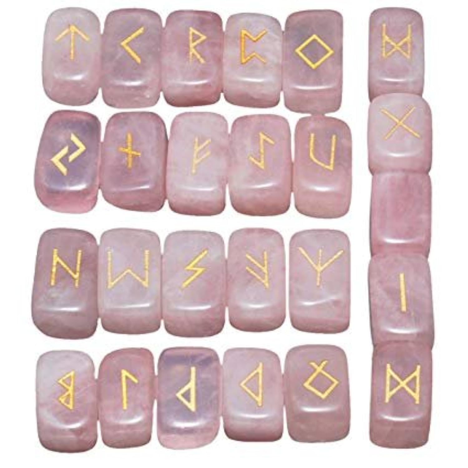 Whitewhale White Whale Rose Quartz Rune Stones Tumbled Engraved Lettering Crystal Set Healing Chakra Reiki