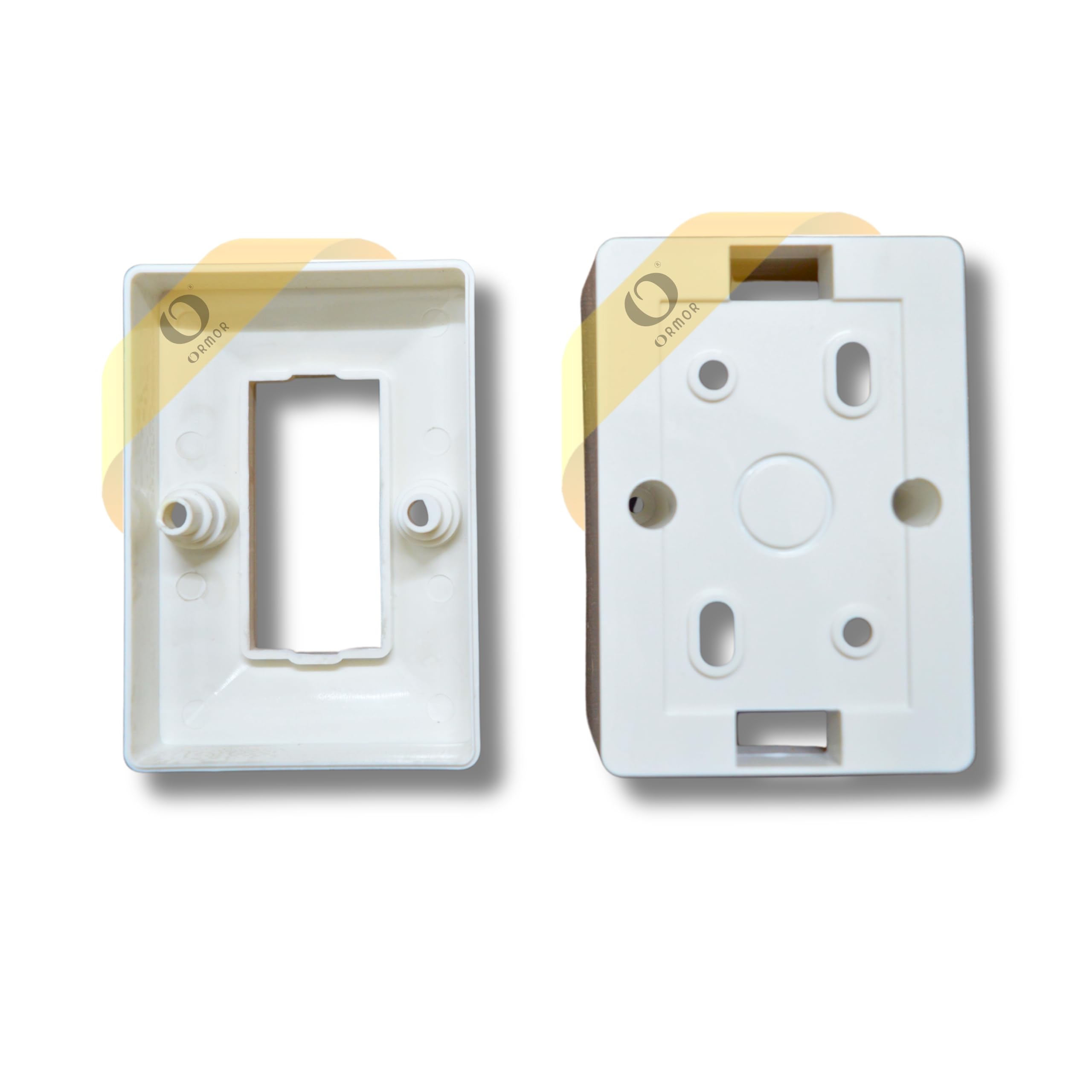ORMOR Modular Surface Mount Gang Box (1 Module-White) Silver Line Glossy Premium Polycarbonate Box for Universal Standard Modular Electrical Switches 3