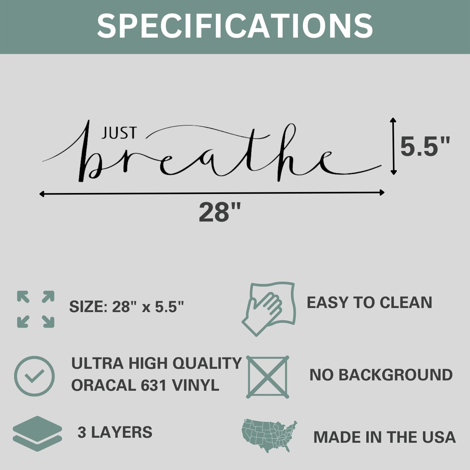 Aldera Graphics Vinilo adhesivo de pared con cita inspiradora – Just Breathe Words Letras Pegatinas Decoración – 28 x 5.5 pulgadas, Negro mate – Mural de decoración del hogar – Yoga Positivo Relax Art