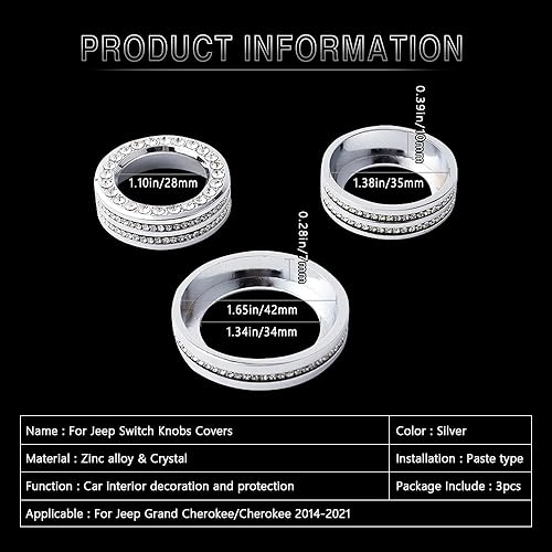 Miniatura 5 de PIFOOG Accesorios para Jeep Grand Cherokee y accesorios Cherokee 2014-2021, fundas de perilla de CA de automóvil con cristales brillantes para Jeep,