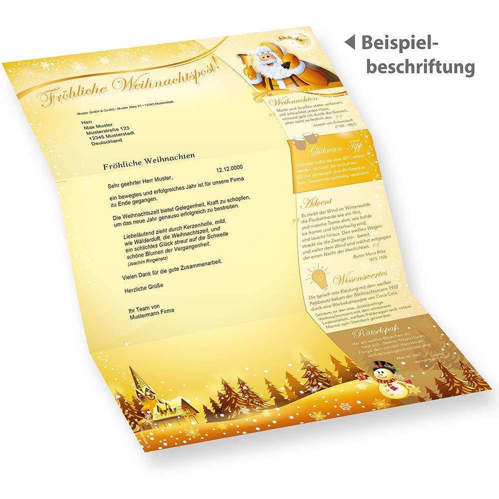 Briefpapier Weihnachtsmann (500 Blatt) Weihnachtsbriefpapier beidseitig Rückseite mit Weihnachtsliedern