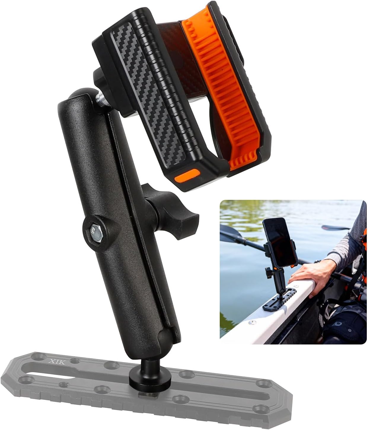 xik Kayak Phone Holder Mount with T-Bolt Ball, Boat Track Cell Phone Mount, [1s Lock & Release][360° Adjustable], Fits 4.7"-7.2" Smartphones