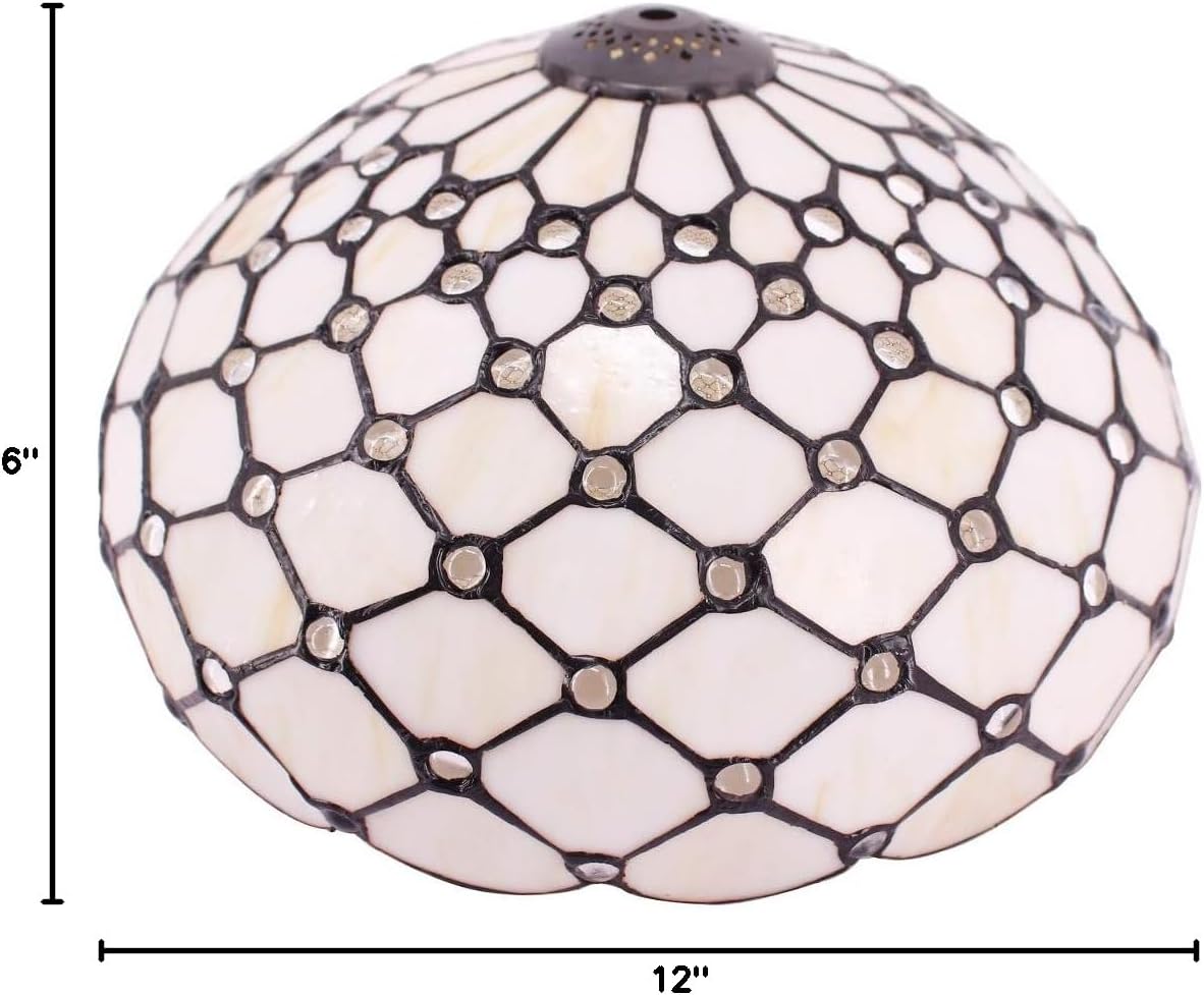WERFACTORY Tiffany Lamp Shade Replacement 12X6 Inch Cream Amber Stained Glass Bead Lampshade Only with Cap fit for Table lamp Pendant Light Ceiling Fixture (Part Not Included)