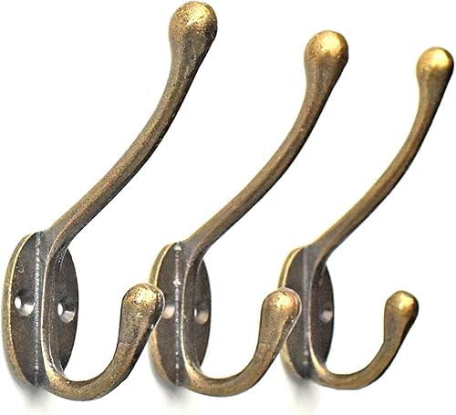 Ganchos vintage de hierro fundido para colgar en la pared, ganchos dobles rústicos de latón antiguo para abrigos, ropa, tazas, llaves, toallas,