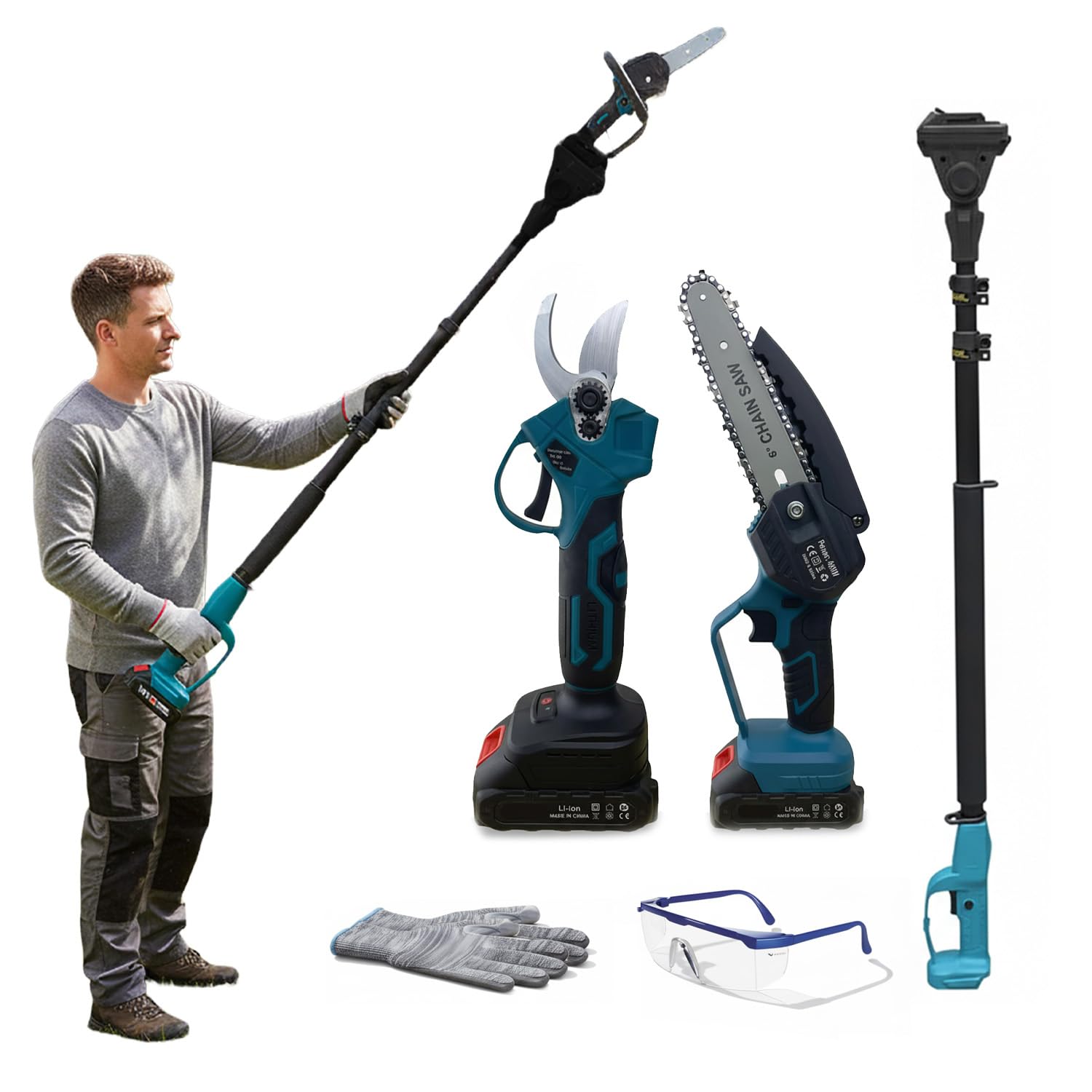 Avilia Kit Potatura 3 in 1 Forbici Potatura a Batteria Motosega 88V Asta Telescopica Giardinaggio