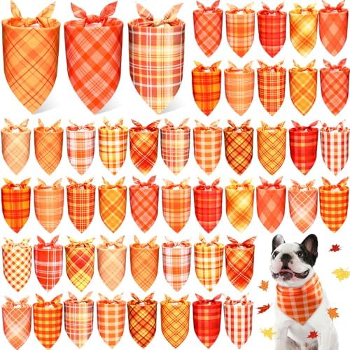 Abbylike 50 Pcs Thanksgiving Dog Bandanas Bulk Plaid Bandanas for Dogs Triangle Kerchief Bib Scarf for Pets Fall Costume Photo Props Accessories Pet Shops Groomers, 25 Styles (31.5 x 21.7 x 21.7)