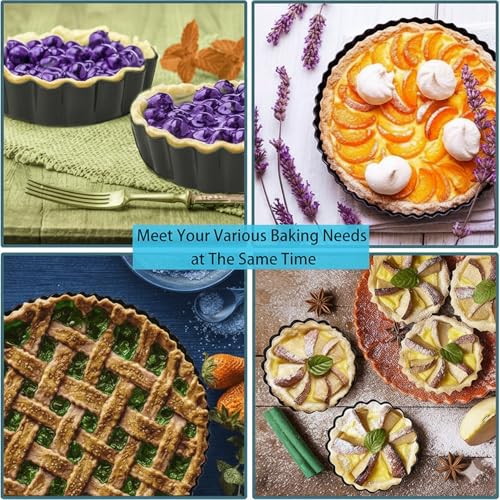 COONE Quiche Pan, 5.5cm/2.2in Deep Flan Dish with Loose Base, 24cm/9.4Inch Carbon Steel Baking Tray, Non-Stick Pie Tin for Baking Fruit Pies & Tarts - Image 4