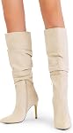 DREAM PAIRS Knee High Boots for Women, Sexy Pointed Toe Stiletto High Heel Slouchy Suede Tall Boots